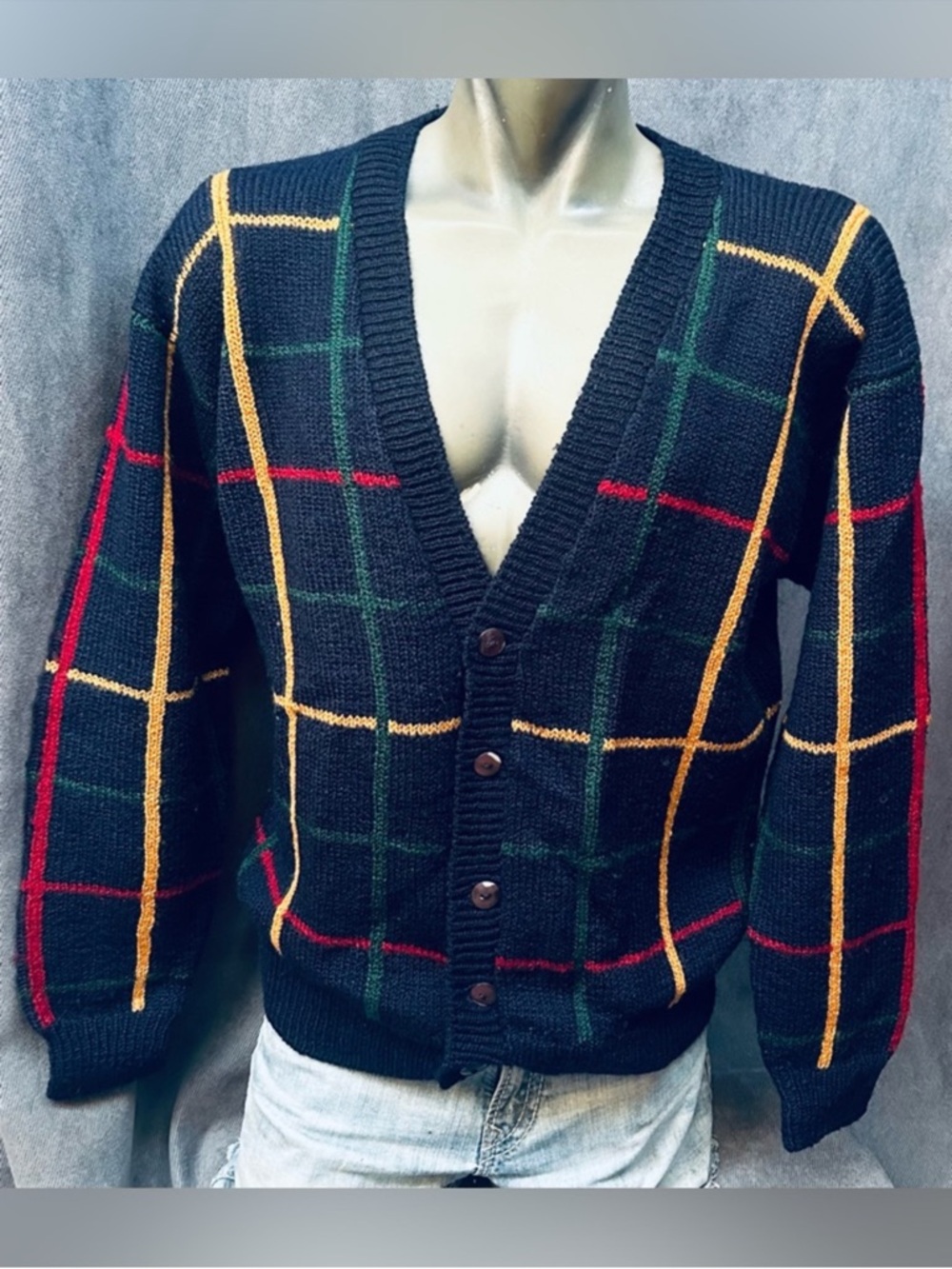 Wool vintage grandpa cardigan sweater 80s Izod large